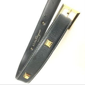 Salvatore ferragamo navy Belt gold studs 80cm 31”